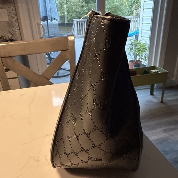 Cavalli Class Sandra Shopper Tote Bag Black Debossed Designer Handbag NWT - Picture 4 of 8